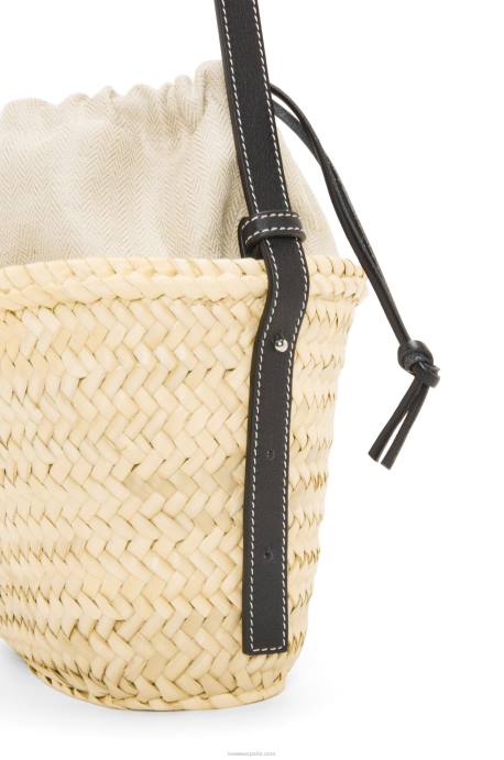 Loewe mujer bolso bombonera con cordón de hoja de palma y piel de becerro LP6424 natural/negro