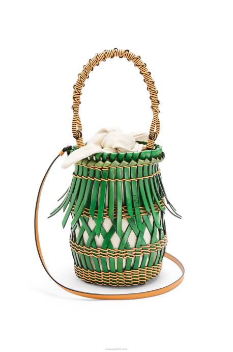 Loewe mujer bolso bombonera con flecos de piel de becerro LP64184 verde/miel