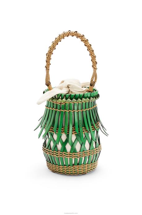 Loewe mujer bolso bombonera con flecos de piel de becerro LP64184 verde/miel