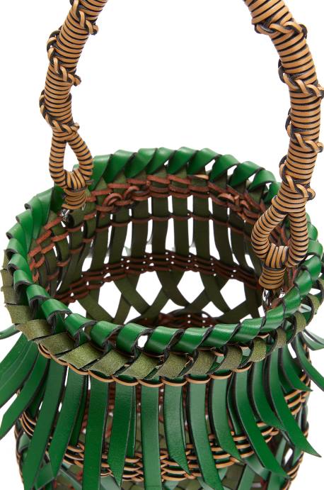 Loewe mujer bolso bombonera con flecos de piel de becerro LP64184 verde/miel
