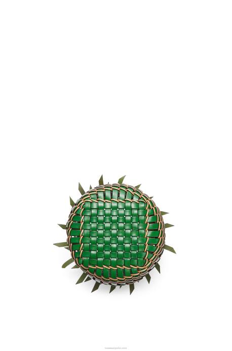 Loewe mujer bolso bombonera con flecos de piel de becerro LP64184 verde/miel