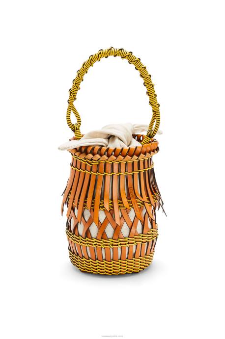 Loewe mujer bolso bombonera con flecos de piel de becerro LP64186 bronceado/amarillo