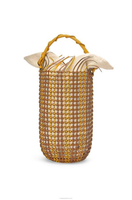 Loewe mujer bolso bombonera de malla de piel de becerro LP64183 bronceado/amarillo
