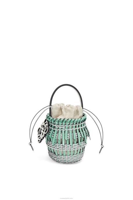 Loewe mujer bolso bombonera pequeño con flecos de piel de becerro LP6487 menta fresca/blanco suave