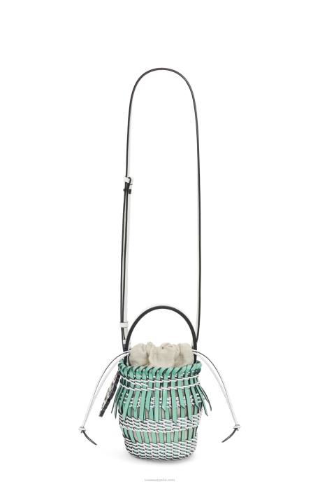 Loewe mujer bolso bombonera pequeño con flecos de piel de becerro LP6487 menta fresca/blanco suave