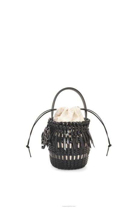 Loewe mujer bolso bombonera pequeño con flecos de piel de becerro LP6488 negro
