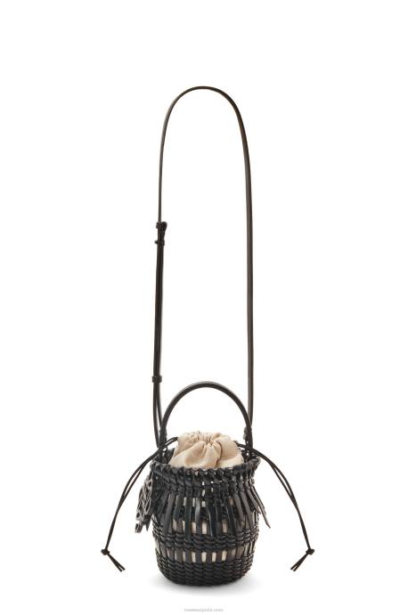 Loewe mujer bolso bombonera pequeño con flecos de piel de becerro LP6488 negro