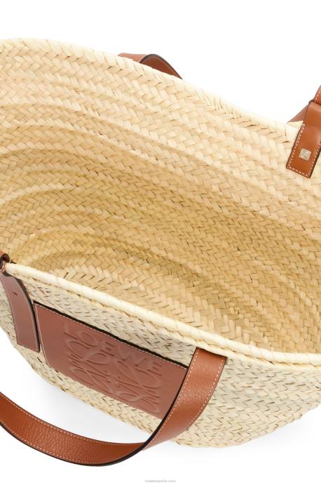 Loewe mujer bolso cesta grande en hoja de palma y piel de becerro LP6437 Bronceado natural