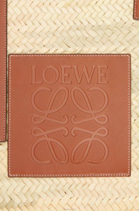 Loewe mujer bolso cesta grande en hoja de palma y piel de becerro LP6437 Bronceado natural