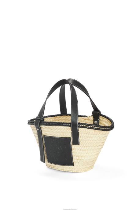 Loewe mujer bolso cesta pequeño con incrustaciones de hoja de palma y piel de becerro LP6428 natural/negro