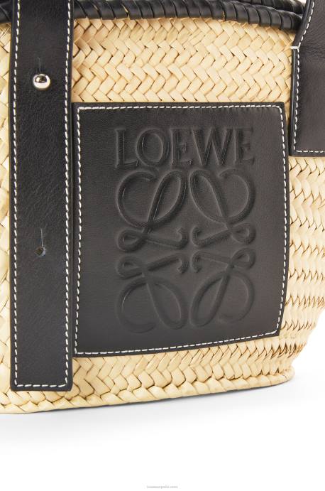 Loewe mujer bolso cesta pequeño con incrustaciones de hoja de palma y piel de becerro LP6428 natural/negro