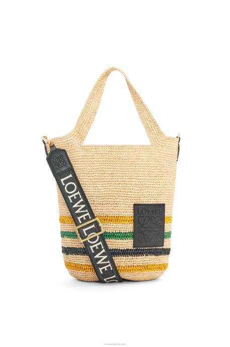Loewe mujer bolso mini con abertura en rafia a rayas y piel de becerro LP6426 natural/multicolor