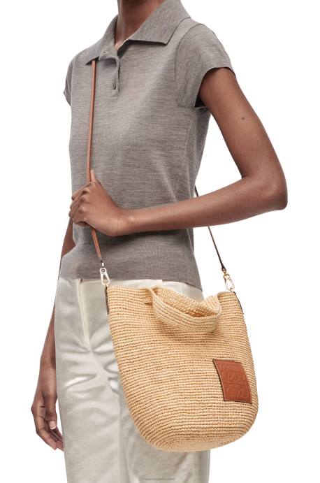 Loewe mujer bolso mini con abertura en rafia y piel de becerro LP6410 Bronceado natural