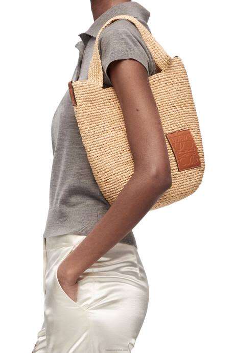 Loewe mujer bolso mini con abertura en rafia y piel de becerro LP6410 Bronceado natural