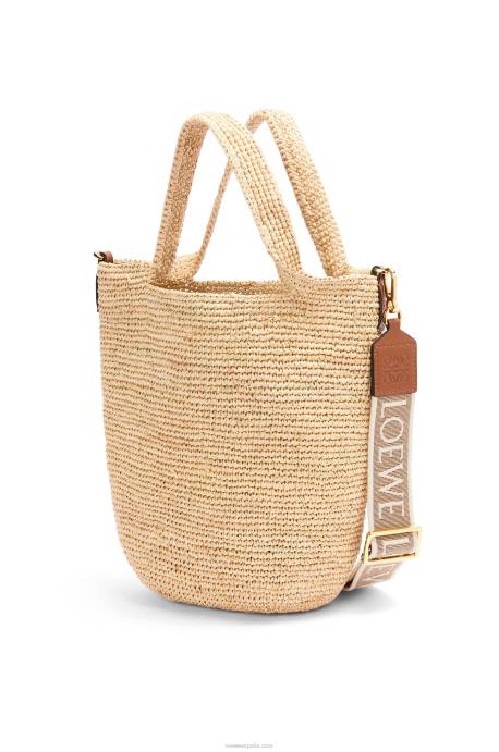 Loewe mujer bolso mini con abertura en rafia y piel de becerro LP6410 Bronceado natural