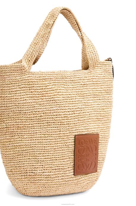 Loewe mujer bolso mini con abertura en rafia y piel de becerro LP6410 Bronceado natural