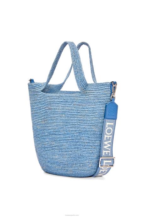 Loewe mujer bolso mini con abertura en rafia y piel de becerro LP644 azul mezclilla