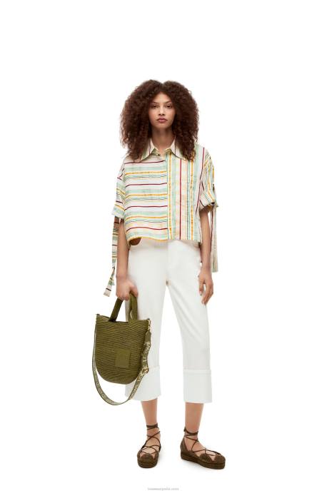 Loewe mujer bolso mini con abertura en rafia y piel de becerro LP649 aceituna
