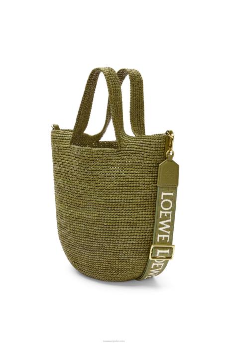 Loewe mujer bolso mini con abertura en rafia y piel de becerro LP649 aceituna