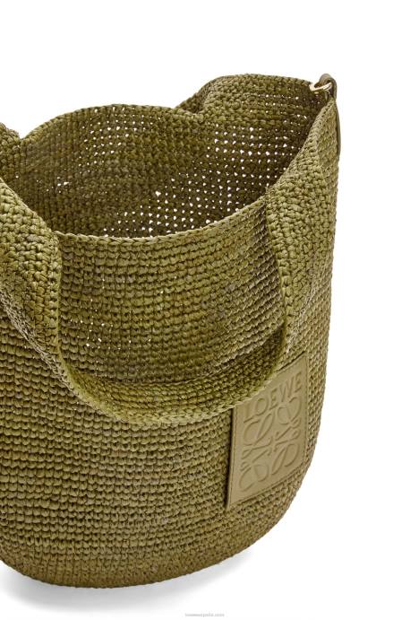 Loewe mujer bolso mini con abertura en rafia y piel de becerro LP649 aceituna