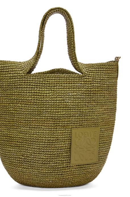 Loewe mujer bolso mini con abertura en rafia y piel de becerro LP649 aceituna