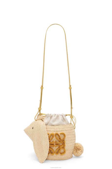 Loewe mujer cubo conejito de rafia y piel de becerro LP6498 natural