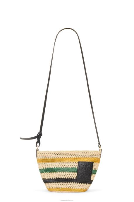 Loewe mujer pochette de rafia a rayas y piel de becerro LP6425 natural/multicolor