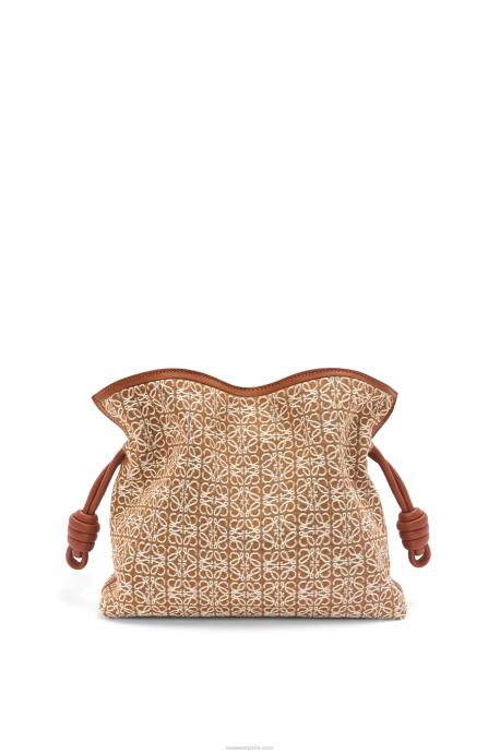 Loewe mujer bolso de mano flamenca en jacquard anagrama y piel de becerro LP64486 bronceado/pacana