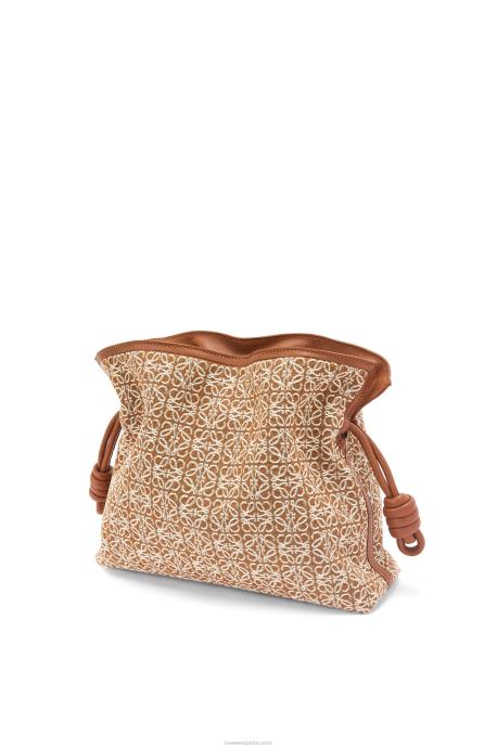 Loewe mujer bolso de mano flamenca en jacquard anagrama y piel de becerro LP64486 bronceado/pacana