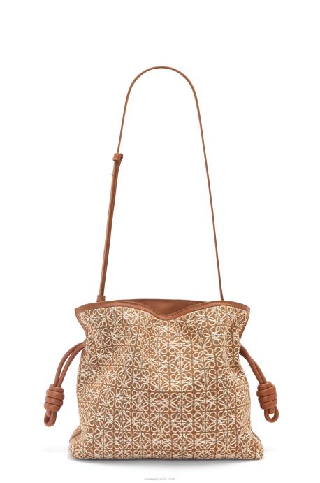 Loewe mujer bolso de mano flamenca en jacquard anagrama y piel de becerro LP64486 bronceado/pacana