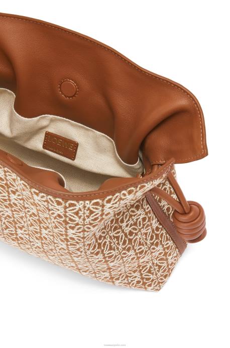Loewe mujer bolso de mano flamenca en jacquard anagrama y piel de becerro LP64486 bronceado/pacana