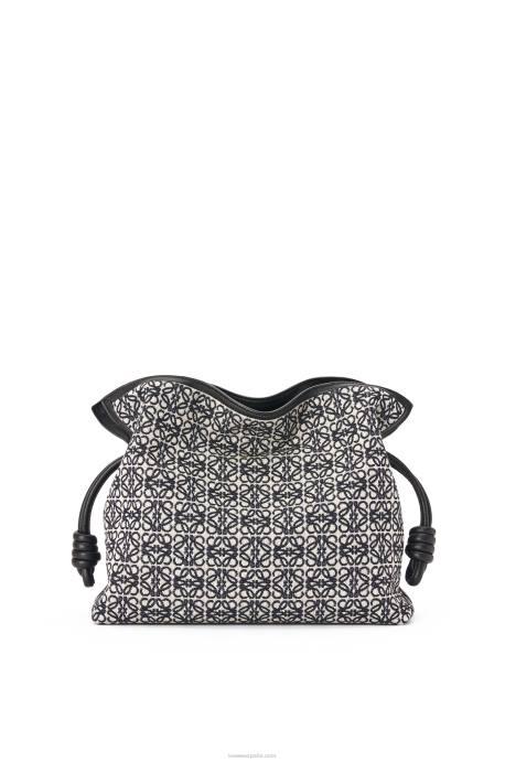 Loewe mujer bolso de mano flamenca en jacquard anagrama y piel de becerro LP64543 azul marino/negro