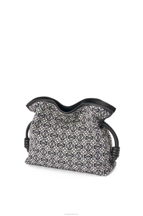 Loewe mujer bolso de mano flamenca en jacquard anagrama y piel de becerro LP64543 azul marino/negro