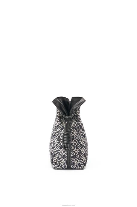 Loewe mujer bolso de mano flamenca en jacquard anagrama y piel de becerro LP64543 azul marino/negro