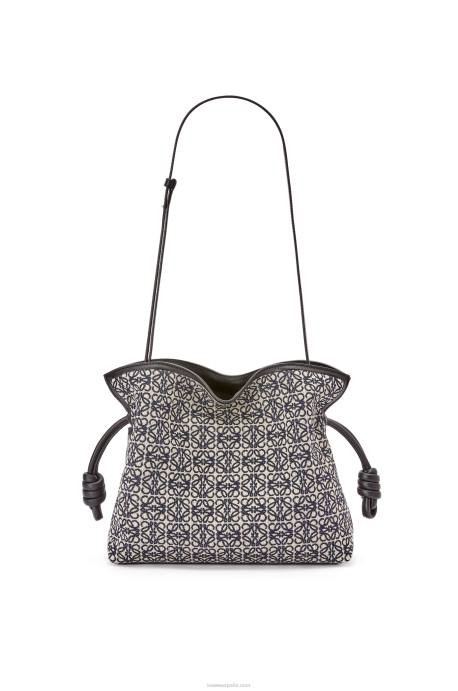 Loewe mujer bolso de mano flamenca en jacquard anagrama y piel de becerro LP64543 azul marino/negro