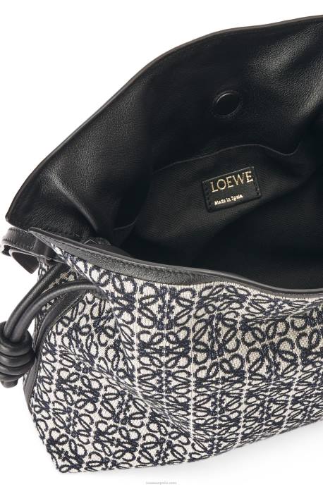 Loewe mujer bolso de mano flamenca en jacquard anagrama y piel de becerro LP64543 azul marino/negro