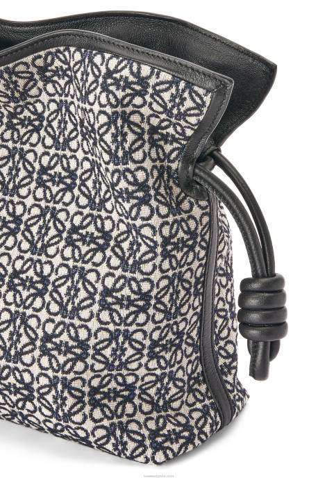 Loewe mujer bolso de mano flamenca en jacquard anagrama y piel de becerro LP64543 azul marino/negro