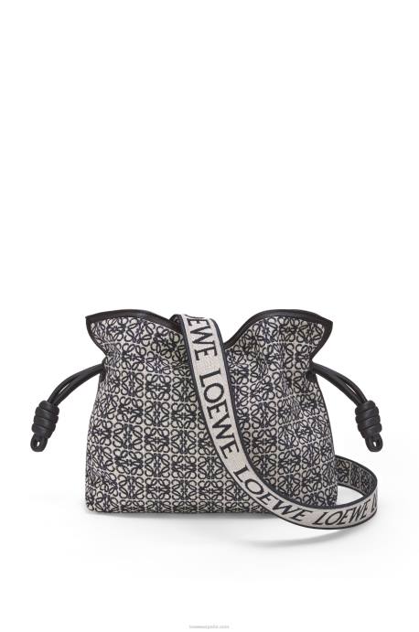Loewe mujer bolso de mano flamenca en jacquard anagrama y piel de becerro LP64543 azul marino/negro