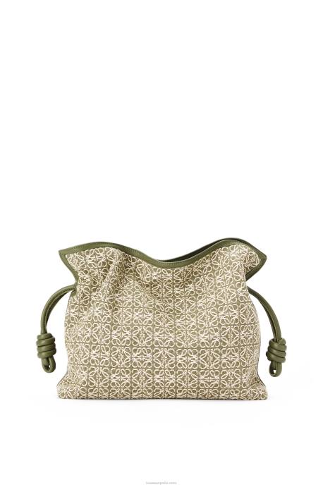 Loewe mujer bolso de mano flamenca en jacquard anagrama y piel de becerro LP64607 verde/verde aguacate