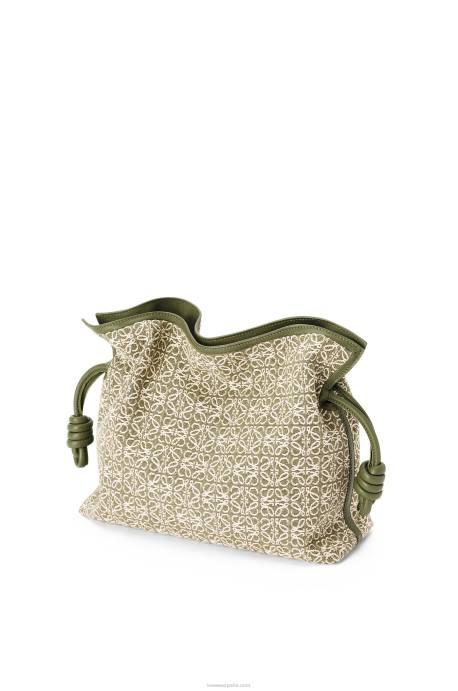 Loewe mujer bolso de mano flamenca en jacquard anagrama y piel de becerro LP64607 verde/verde aguacate
