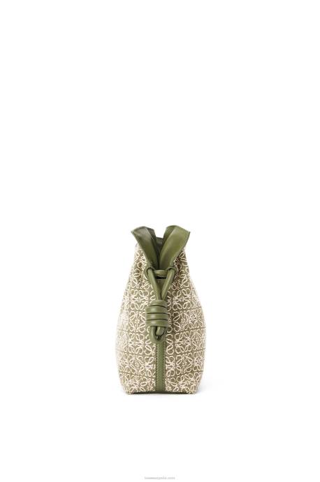 Loewe mujer bolso de mano flamenca en jacquard anagrama y piel de becerro LP64607 verde/verde aguacate