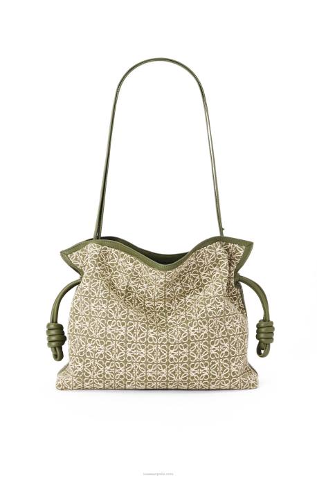 Loewe mujer bolso de mano flamenca en jacquard anagrama y piel de becerro LP64607 verde/verde aguacate