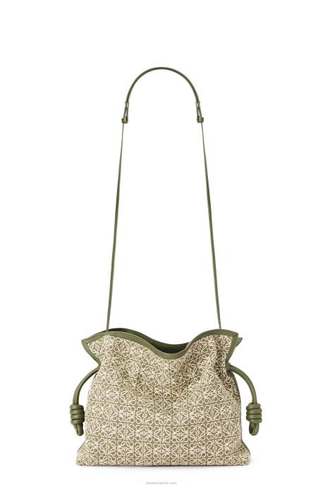 Loewe mujer bolso de mano flamenca en jacquard anagrama y piel de becerro LP64607 verde/verde aguacate