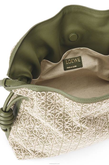 Loewe mujer bolso de mano flamenca en jacquard anagrama y piel de becerro LP64607 verde/verde aguacate