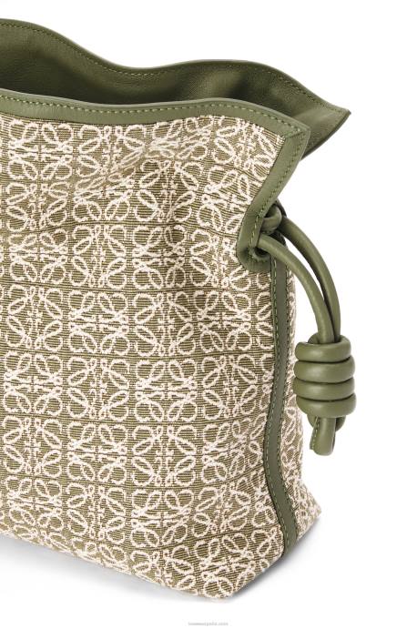 Loewe mujer bolso de mano flamenca en jacquard anagrama y piel de becerro LP64607 verde/verde aguacate