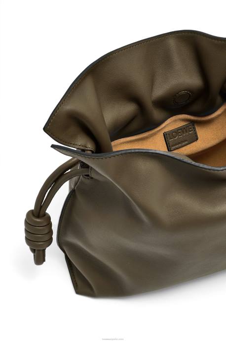 Loewe mujer bolso de mano flamenco de piel de becerro napa LP64359 verde caqui oscuro