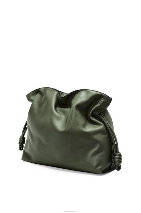 Loewe mujer bolso de mano flamenco grande de piel de becerro napa LP64429 caqui de la vendimia