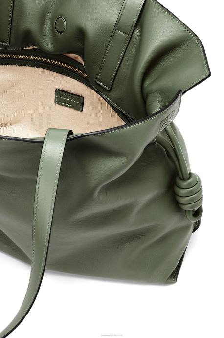 Loewe mujer bolso de mano flamenco grande de piel de becerro napa LP64429 caqui de la vendimia