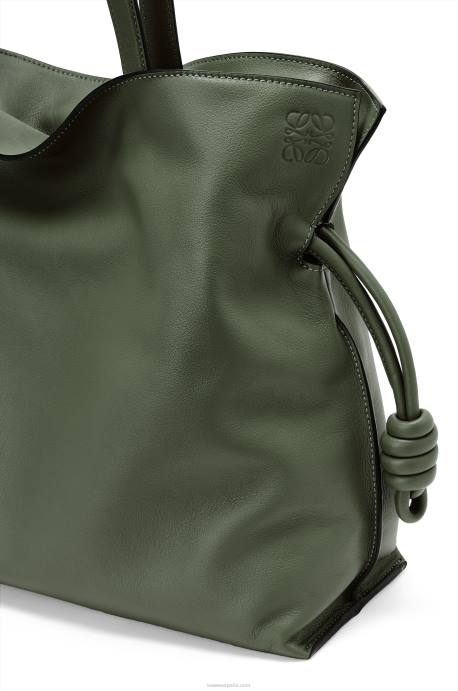Loewe mujer bolso de mano flamenco grande de piel de becerro napa LP64429 caqui de la vendimia