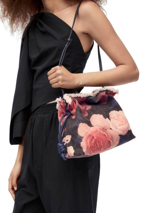 Loewe mujer bolso de mano flamenco rosas en denim LP64389 negro